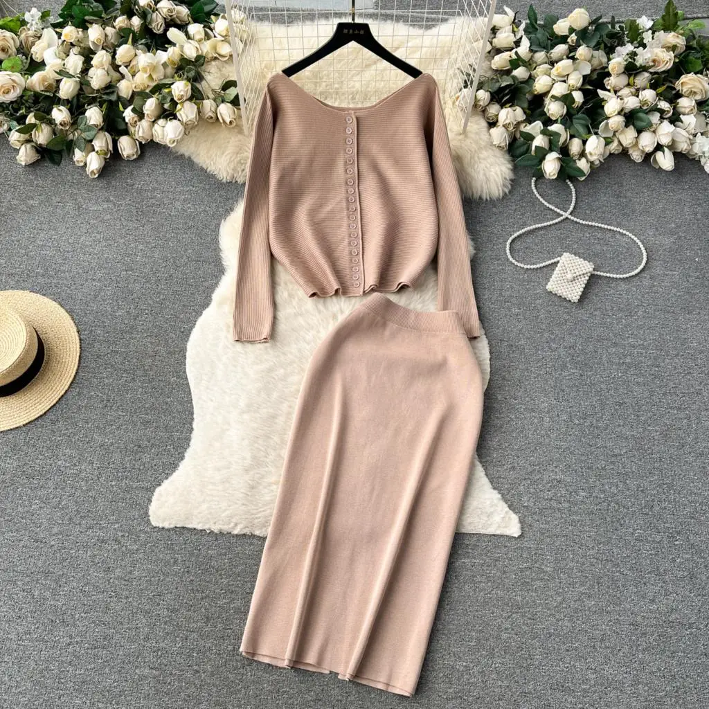 New Women Elegant Solid Knitted Skirts Suit Autumn Winter Vintage Sweater Tops Midi Saya 2 Pieces Set Female Fashion Clothes
New Women Elegant Solid Knitted Skirts Suit Autumn Winter Vintage Sweater Tops Midi Saya 2 Pieces Set Female Fashion Clothes