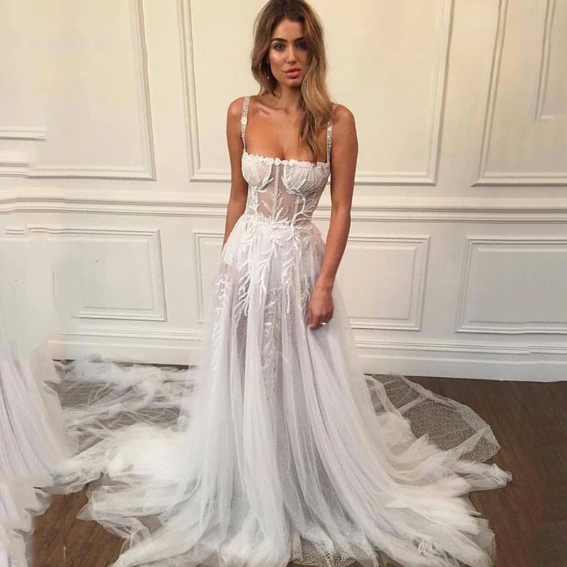 Sexy Spaghetti Straps A-Line Wedding Dress Vestidos De Novia Lace Bridal Gowns Elegant Backless Wedding Party Dresses
Sexy Spaghetti Straps A-Line Wedding Dress Vestidos De Novia Lace Bridal Gowns Elegant Backless Wedding Party Dresses