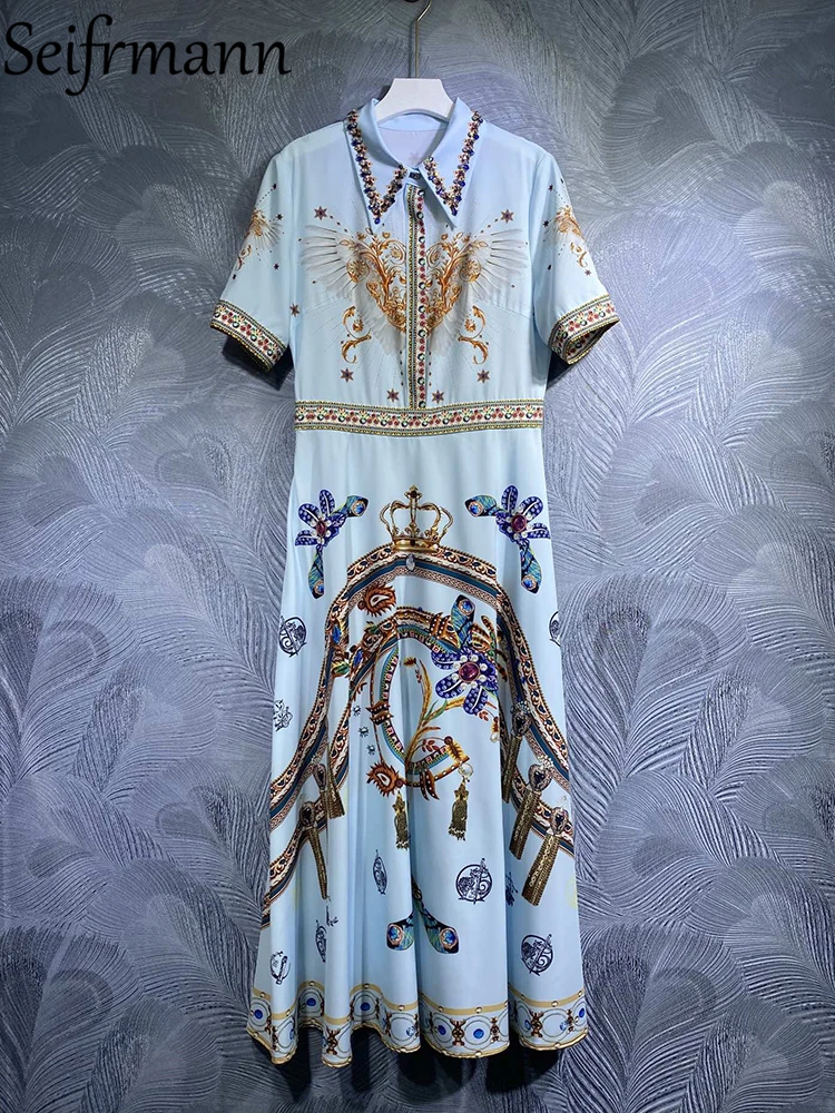 Женское дизайнерское платье-трапеция Seifrmann, длинное винтажное платье с коротким рукавом и принтом в виде кристаллов, лето 2023 
Женское дизайнерское платье-трапеция Seifrmann, длинное винтажное платье с коротким рукавом и принтом в виде кристаллов, лето 2023