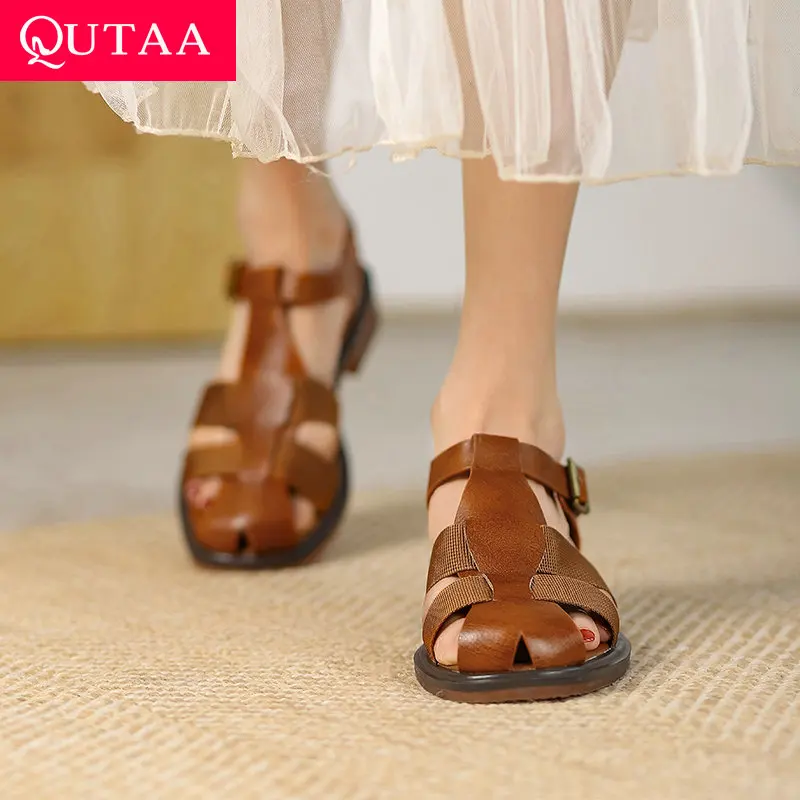 QUTAA 2022 Genuine Leather Sandals Round Toe Summer Basic Women Shoes Slingback Rome Square Low Heel Female Cut Outs Size 34-39
QUTAA 2022 Genuine Leather Sandals Round Toe Summer Basic Women Shoes Slingback Rome Square Low Heel Female Cut Outs Size 34-39