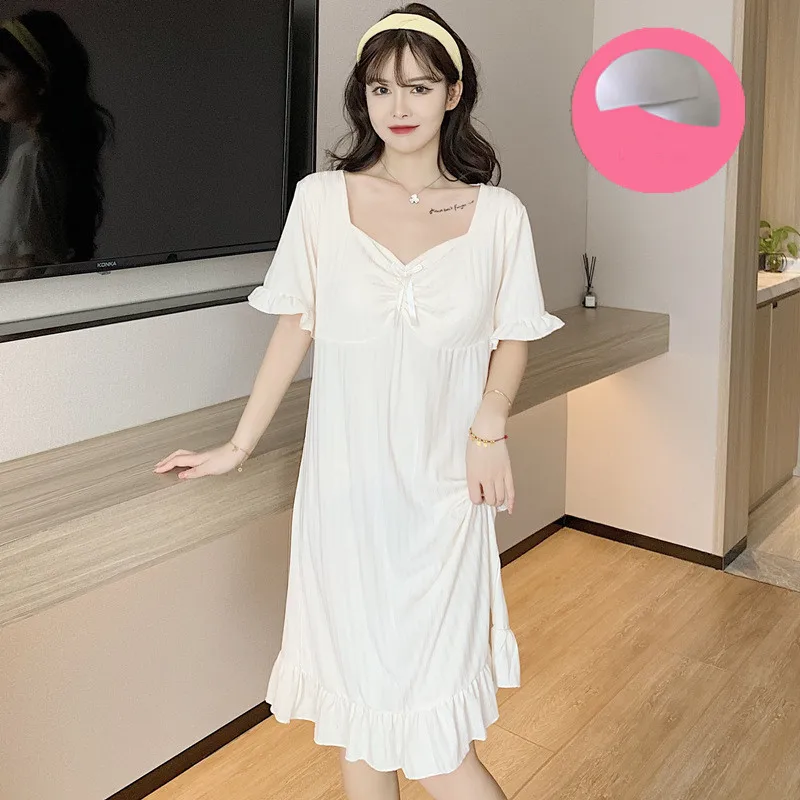 Fdfklak Chest Pad Sexy Night Dress Women Short Sleeve Summer Nightgowns Comfortable Sweet Big Size Lady Nightie Nightshirt M-6XL
Fdfklak Chest Pad Sexy Night Dress Women Short Sleeve Summer Nightgowns Comfortable Sweet Big Size Lady Nightie Nightshirt M-6XL