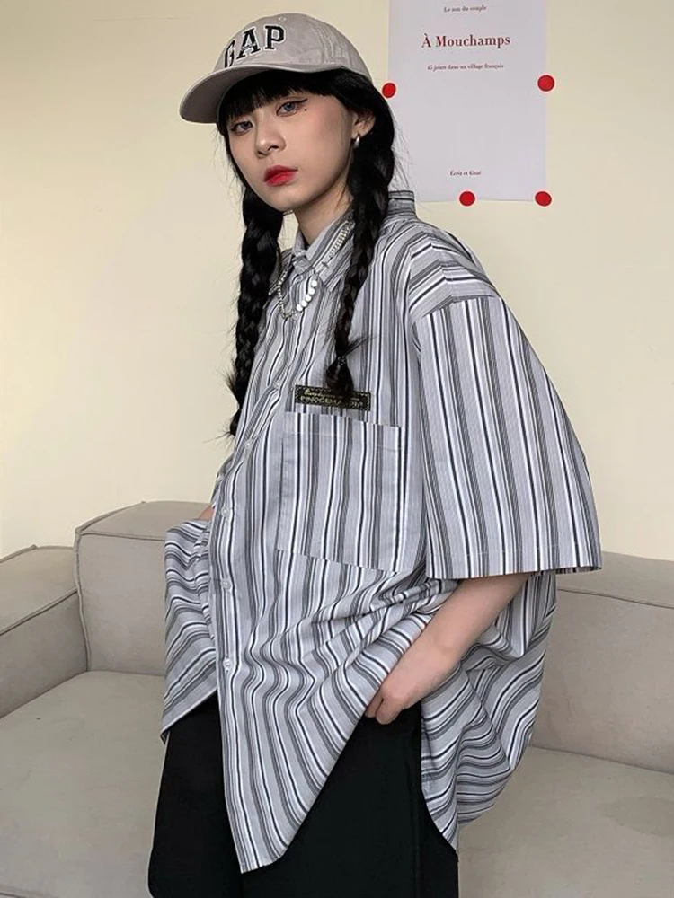 Zoki Lazy Wind Korean Women Striped Shirt Vintage Letter Print Half Sleeve Tops Summer All Match Student Harajuku Blouse
Zoki Lazy Wind Korean Women Striped Shirt Vintage Letter Print Half Sleeve Tops Summer All Match Student Harajuku Blouse