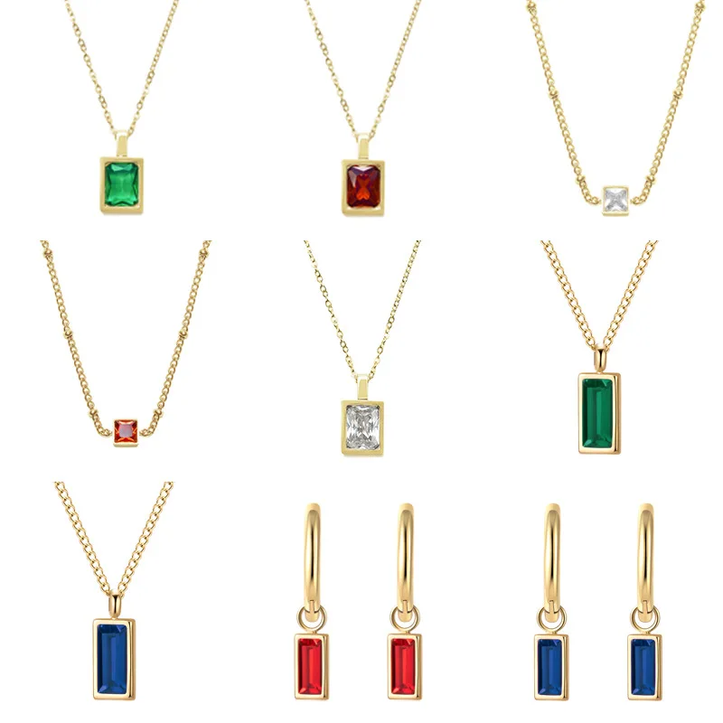 GD Cubic Zirconia Rectangle Pendant Color Stone Necklace Stainless Steel Jewelry Colorful Crystal Charm Hoop Earrings for Women
GD Cubic Zirconia Rectangle Pendant Color Stone Necklace Stainless Steel Jewelry Colorful Crystal Charm Hoop Earrings for Women