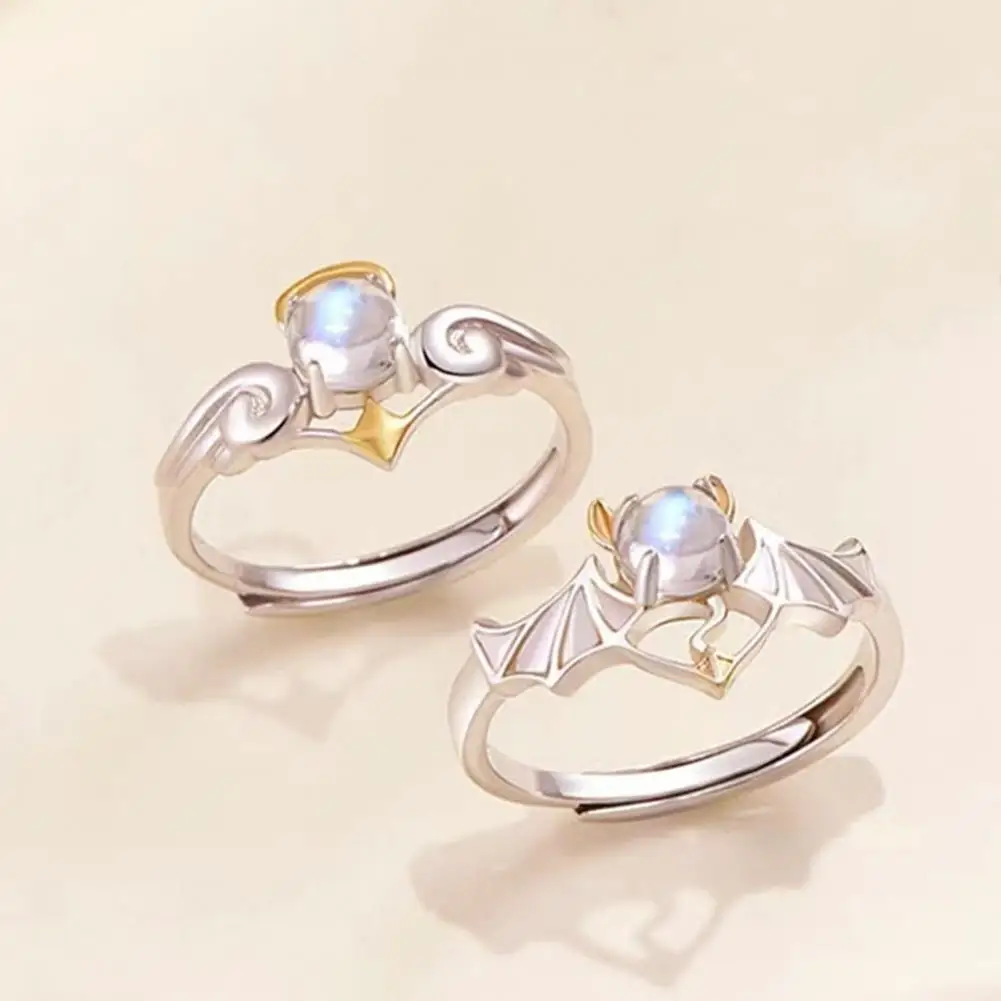 Couple Ring Angle And Demon Opening Moon Stone Adjustable Hollow Out Finger Decoration Stainless Contrast Color Lady Finger Ring
Couple Ring Angle And Demon Opening Moon Stone Adjustable Hollow Out Finger Decoration Stainless Contrast Color Lady Finger Ring