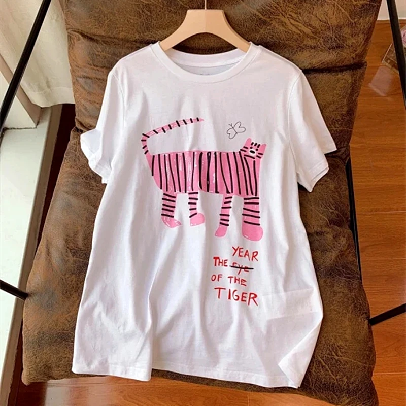 100%Cotton Lovely Pink Tiger Designer Graphic T Shirts Fashion Korean Japan Short Sleeve Tops Loose Office Lady Summer Large 2XL
100%Cotton Lovely Pink Tiger Designer Graphic T Shirts Fashion Korean Japan Short Sleeve Tops Loose Office Lady Summer Large 2XL