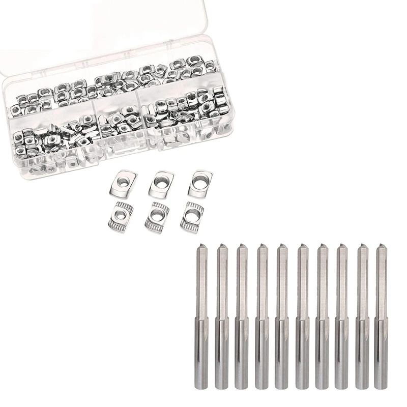 10PCS 2 Flutes CNC Cutting Tungsten Steel Straight Slot Bit with 180 Pcs 2020 Series T Slot Nuts M3 M4 M5 T Nuts
10PCS 2 Flutes CNC Cutting Tungsten Steel Straight Slot Bit with 180 Pcs 2020 Series T Slot Nuts M3 M4 M5 T Nuts