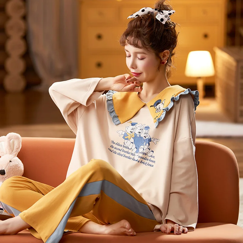 Autumn and Winter Korean Style Casual Cartoon Pullover Women's round Neck6535Cotton Long-Sleeved Trousers Loungewear Suit Can Be
Autumn and Winter Korean Style Casual Cartoon Pullover Women's round Neck6535Cotton Long-Sleeved Trousers Loungewear Suit Can Be