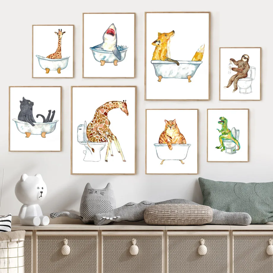 Watercolor Fox Giraffe Shark Cat Sloth Bathtub Wall Art Print Canvas Painting Nordic Poster Wall Pictures Kids Room Toilet Decor
Watercolor Fox Giraffe Shark Cat Sloth Bathtub Wall Art Print Canvas Painting Nordic Poster Wall Pictures Kids Room Toilet Decor