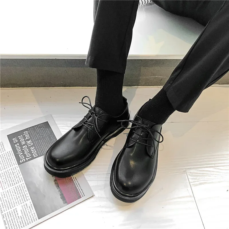

Кожаные туфли мужские летние в Корейском стиле британские Повседневные Дышащие черные кожаные ботинки увеличивающие рост Ins