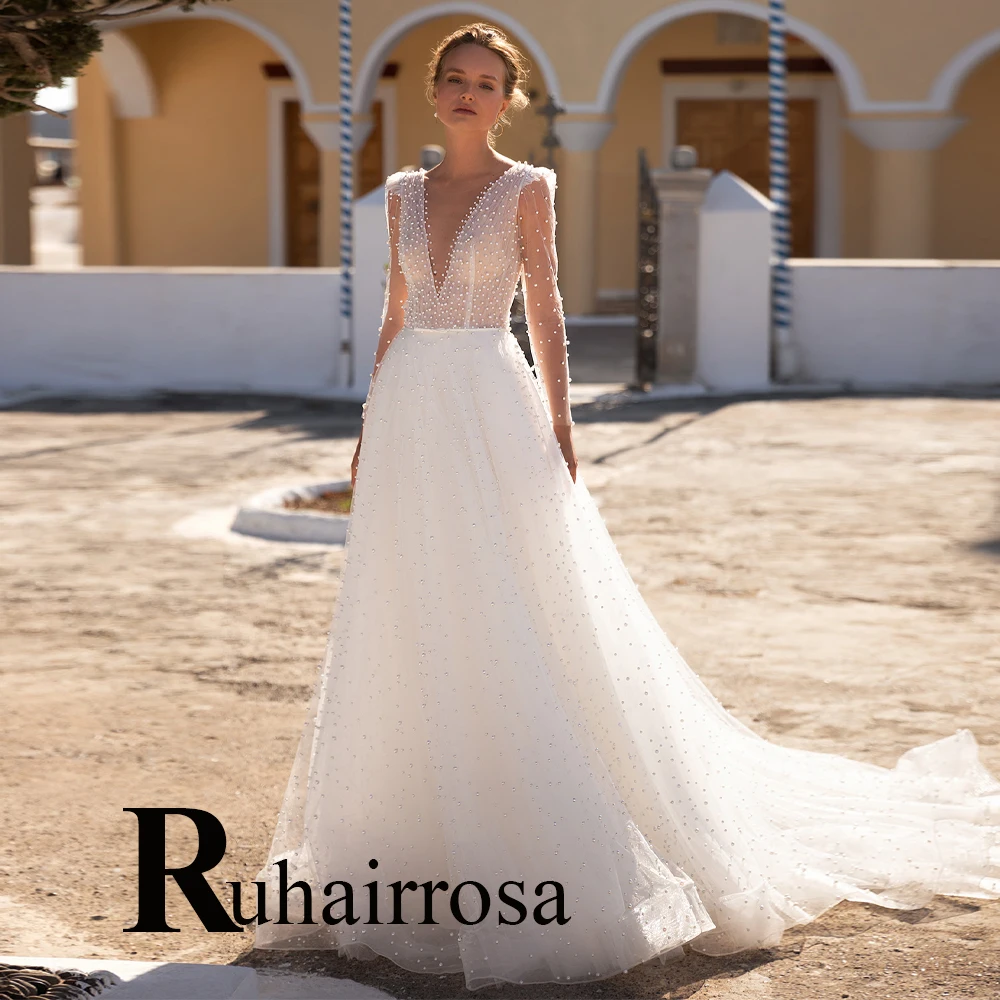 Ruhair Pure Pearls Backless V-Neck Belt Wedding Dresses A-Line For Women Appliques Lace Vestidos De Novia Formal Brides Gown
Ruhair Pure Pearls Backless V-Neck Belt Wedding Dresses A-Line For Women Appliques Lace Vestidos De Novia Formal Brides Gown