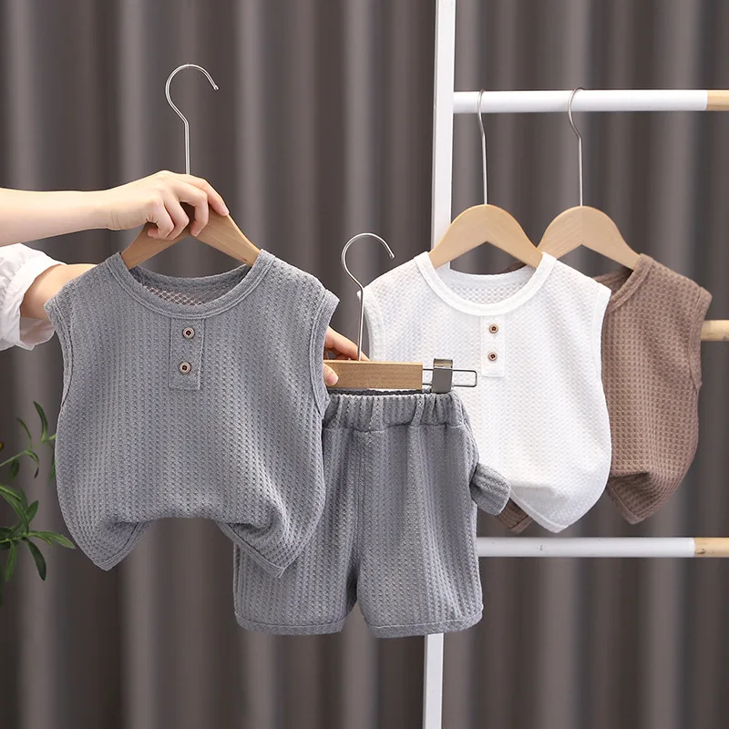 3Color Baby Boy Clothes Sleeveless Half-button Vest Suit for Boy 2pcs/sets Children Clothing Comfort Summer Beach Boy Outfits
3Color Baby Boy Clothes Sleeveless Half-button Vest Suit for Boy 2pcs/sets Children Clothing Comfort Summer Beach Boy Outfits