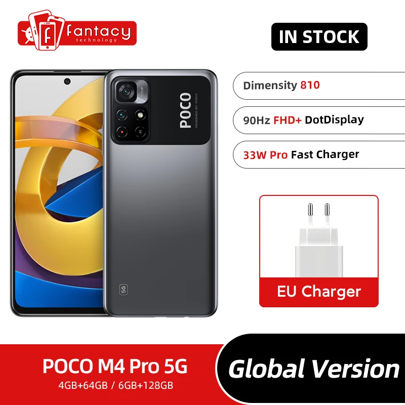 

2023 Global Version POCO M4 Pro 5G 90Hz 6.6" FHD+ Dot Display Dimensity 810 33W Fast Charging Android 50MP Camera 5000mAh