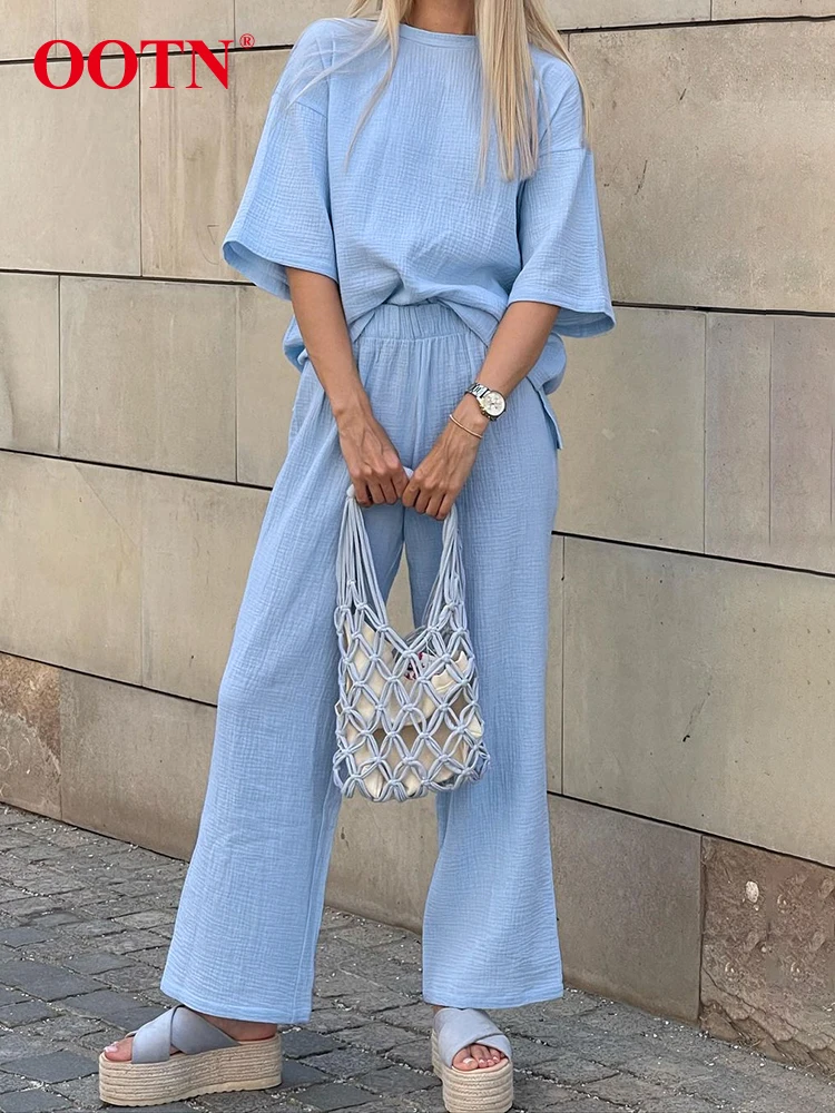OOTN/Повседневные синие Женский комплект 2 шт., летние футболки с круглым вырезом и короткими рукавами, плиссированные длинные штаны с эластич...
OOTN/Повседневные синие Женский комплект 2 шт., летние футболки с круглым вырезом и короткими рукавами, плиссированные длинные штаны с эластич...