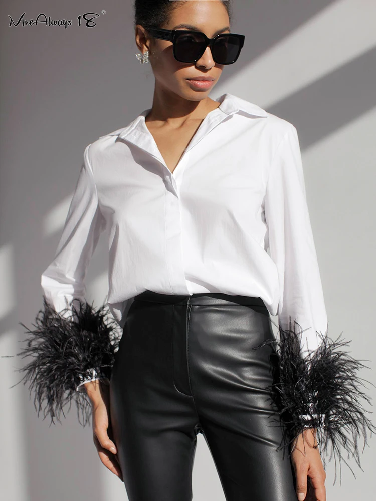 Mnealways18 Feather cuffs Woman Chic Blouse Long Sleeves Patchwork Shirts with feathers lapel Fashion Ladies High Street Tops
Mnealways18 Feather cuffs Woman Chic Blouse Long Sleeves Patchwork Shirts with feathers lapel Fashion Ladies High Street Tops
