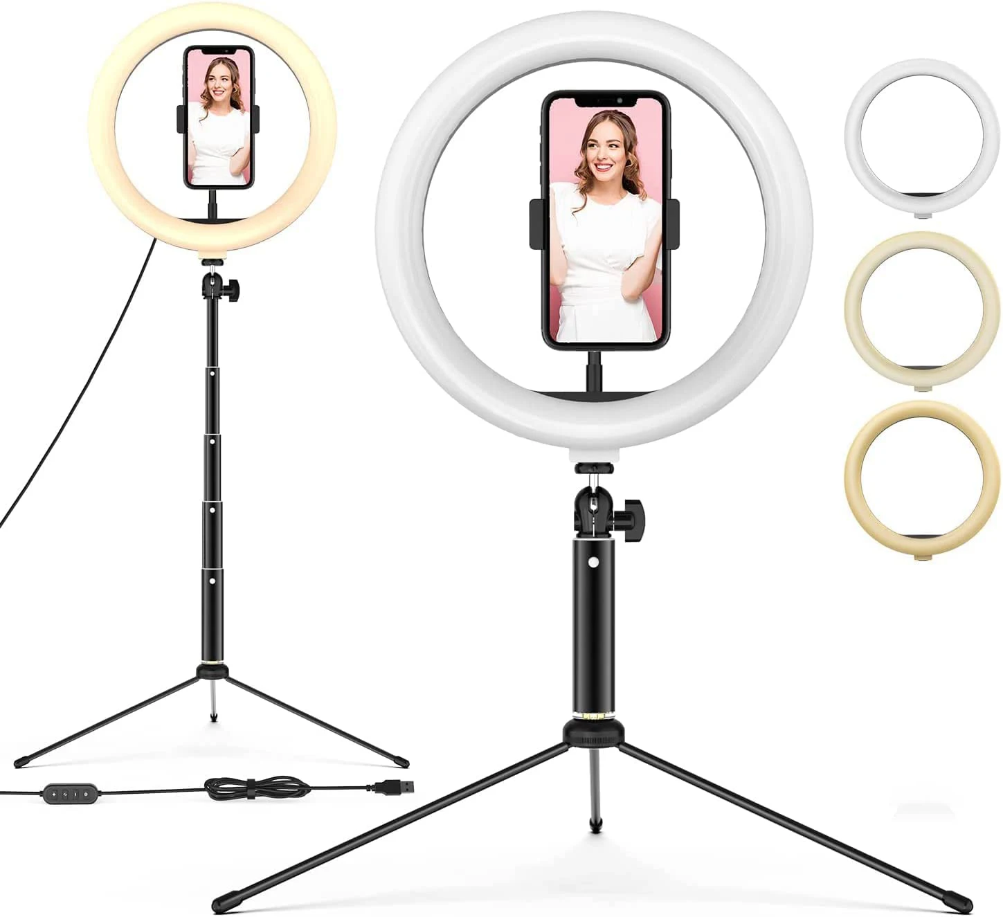 10” LED Ring Light with Stand and Phone Holder, Selfie Ring Light Tripod with 18.5in Adjustable Height, Dimmable Desk Ring Light
10” LED Ring Light with Stand and Phone Holder, Selfie Ring Light Tripod with 18.5in Adjustable Height, Dimmable Desk Ring Light
