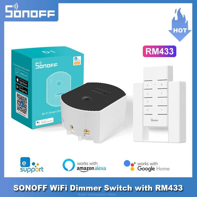 

SONOFF D1 Wifi Smart Dimmer Switch DIY Smart Home Light Switch Module Adjust Light Brightness APP/Voice/RM433 RF Remote Control