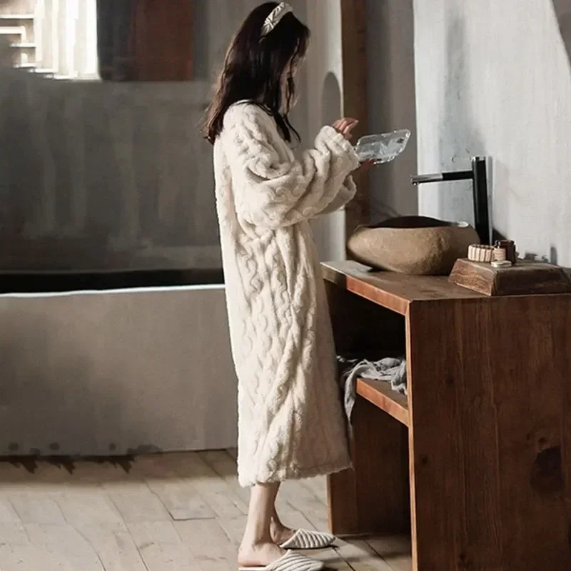 Women's Ladies Long Female for Fleece Sleeve Sleepwear Winter Warm Breasted Pajama Thick Bathrobe Style Solid Korea Single
Women's Ladies Long Female for Fleece Sleeve Sleepwear Winter Warm Breasted Pajama Thick Bathrobe Style Solid Korea Single