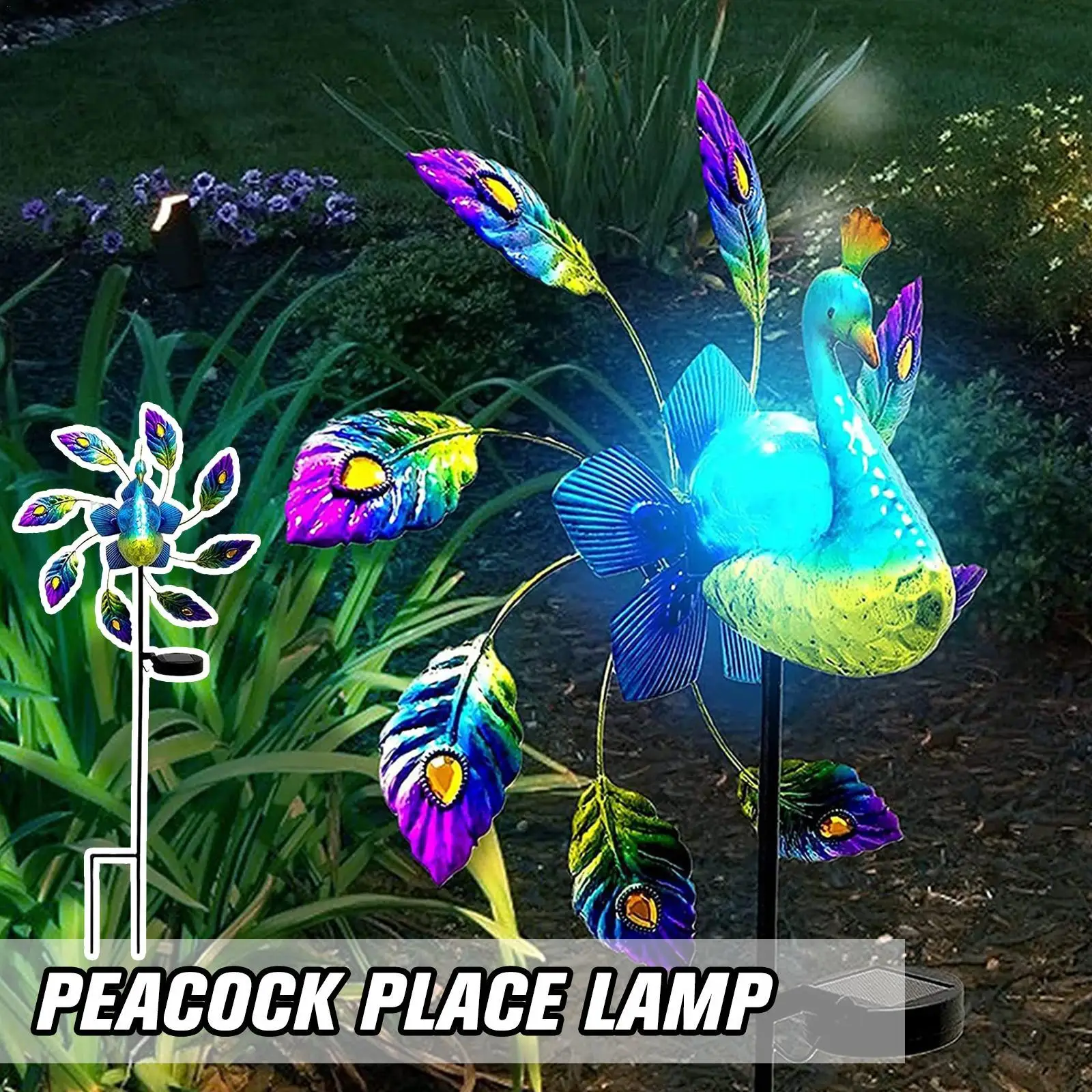 

Solar Painted Peacock Garden Lights Metal Peacock Windmill Yard Stakes Outdoor Wind Spinners For Garden Yard Patio Lawn Decor