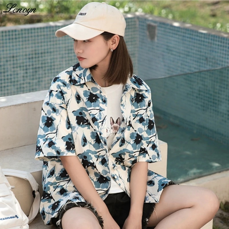 Lenoyn 2023 Summer New Short Sleeve Ink Printing Lapel Single Breasted Shirts For Japanese Girl's White Color Loose Casual Top
Lenoyn 2023 Summer New Short Sleeve Ink Printing Lapel Single Breasted Shirts For Japanese Girl's White Color Loose Casual Top