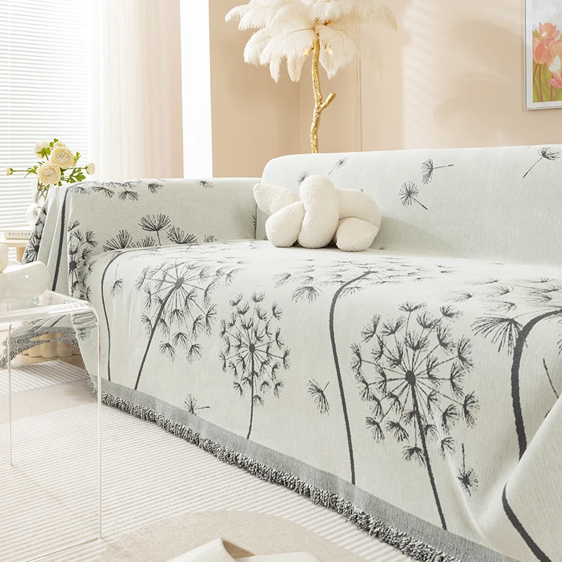 

Hippie Dandelion Flowers Sofa Cover Chenille Couch Towel Blanket for Living Room Decor Art Tassels Blanket for Beds Sofa Mats