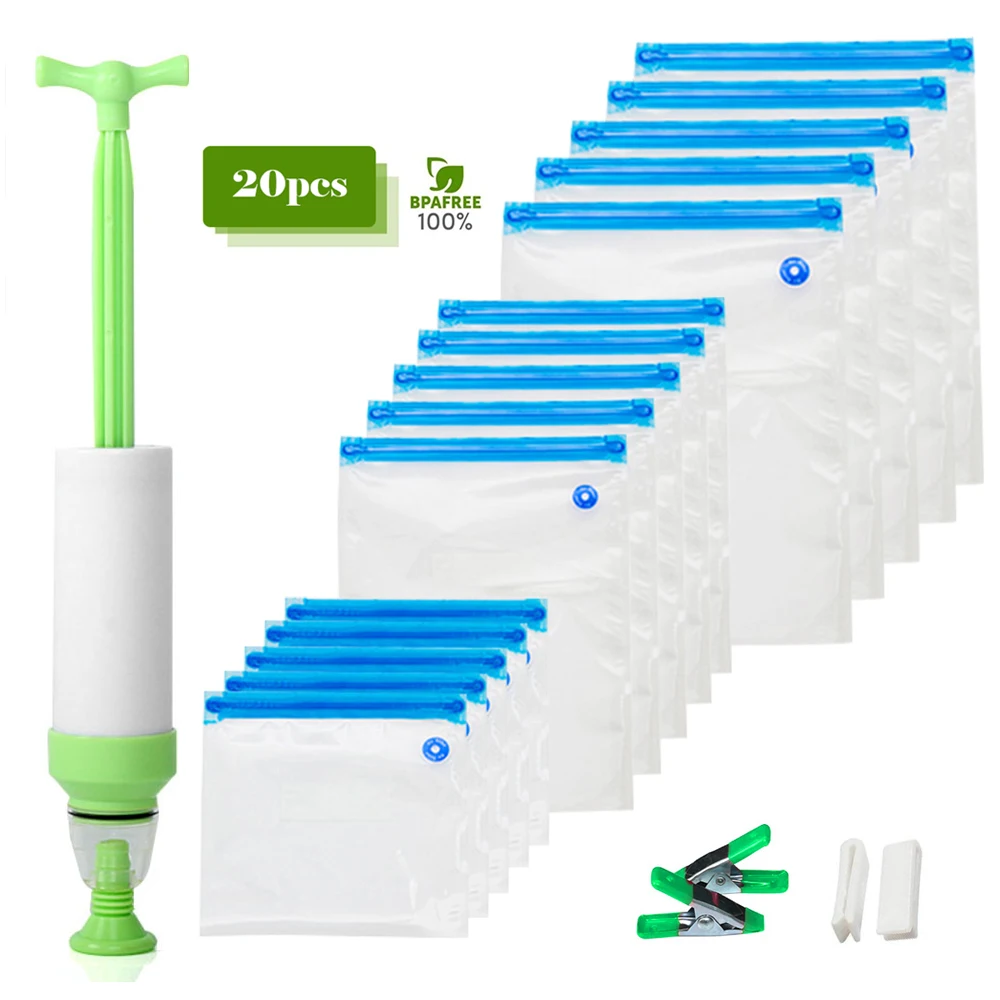 20Pcs/Set of Food Storage Bag Compressed Air Reusable Vacuum Sealed Bag with Hand Pump Sealed Bag Food Zip Packaging Bag
20Pcs/Set of Food Storage Bag Compressed Air Reusable Vacuum Sealed Bag with Hand Pump Sealed Bag Food Zip Packaging Bag