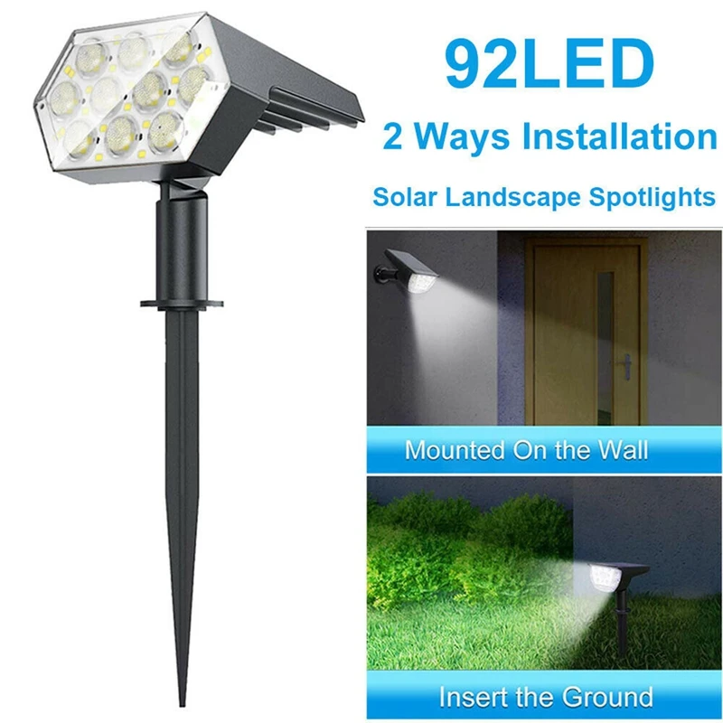 Solar Spot Lights 92 LED Outdoor Garden Landscape Pathway Wall Lights Waterproof for Patio Pathway Lighting
Solar Spot Lights 92 LED Outdoor Garden Landscape Pathway Wall Lights Waterproof for Patio Pathway Lighting