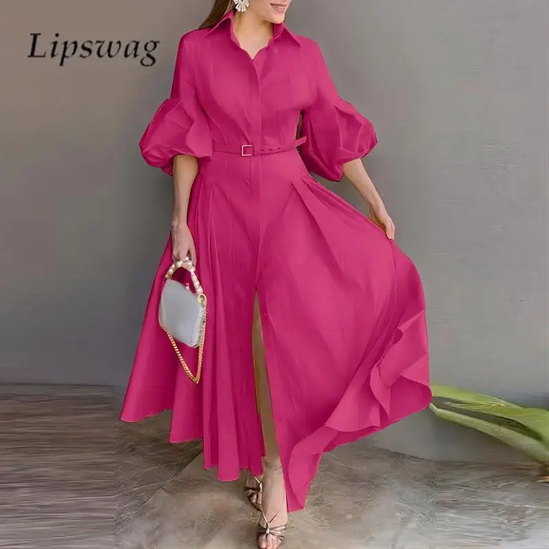 Autumn Lapel Lantern Sleeve A-Line Long Dress Elegant Lady Solid Color Shirt Dress Fashion Women Single-breasted Fishtail Dress
Autumn Lapel Lantern Sleeve A-Line Long Dress Elegant Lady Solid Color Shirt Dress Fashion Women Single-breasted Fishtail Dress