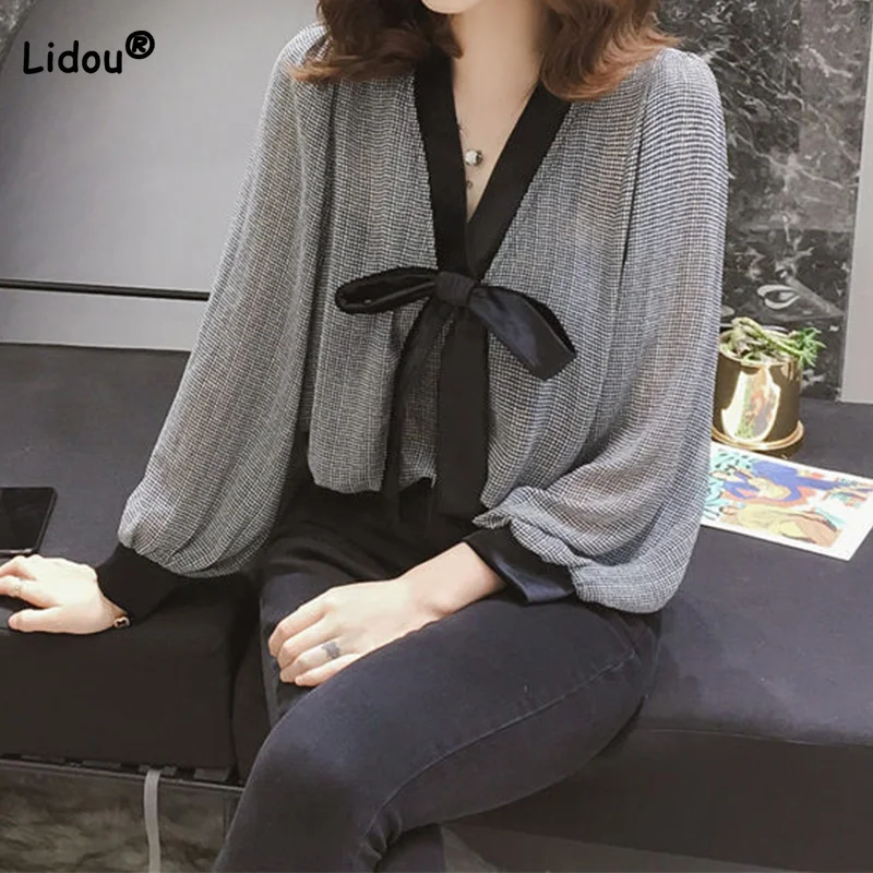 Шифоновый топ Pulover в английском стиле с бантом и V-образным вырезом, на шнуровке, свободная Черно-белая клетчатая рубашка с длинным рукавом, н...
Шифоновый топ Pulover в английском стиле с бантом и V-образным вырезом, на шнуровке, свободная Черно-белая клетчатая рубашка с длинным рукавом, н...