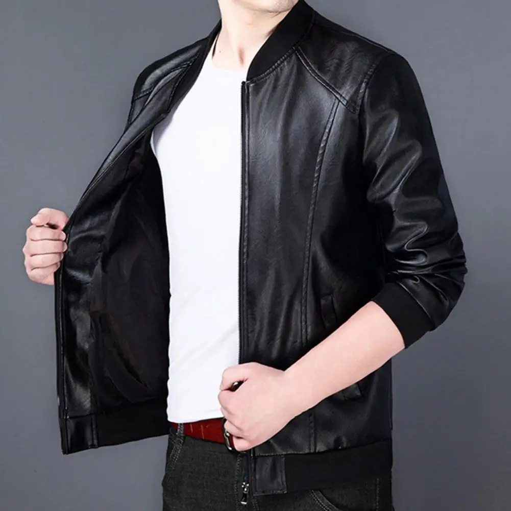 Men Coat Solid Color Stand Collar Windproof Faux Leather Thicken Plush Lining Zipper Jacket Streetwear
Men Coat Solid Color Stand Collar Windproof Faux Leather Thicken Plush Lining Zipper Jacket Streetwear