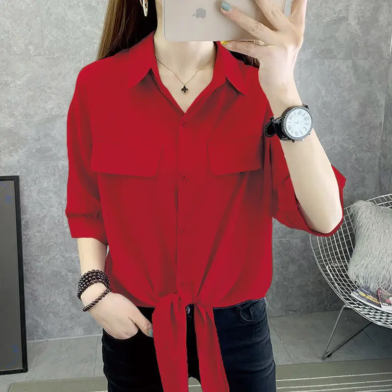 Women Clothing Korean Fashion Blouose Female Solid Chic Lace-up Simple All-match Shirts
Women Clothing Korean Fashion Blouose Female Solid Chic Lace-up Simple All-match Shirts
