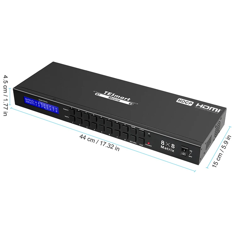 Industrial grade Matrix HDMI 8x8 hdmi matrix switcher 4k with RS232 and LAN Control
Industrial grade Matrix HDMI 8x8 hdmi matrix switcher 4k with RS232 and LAN Control