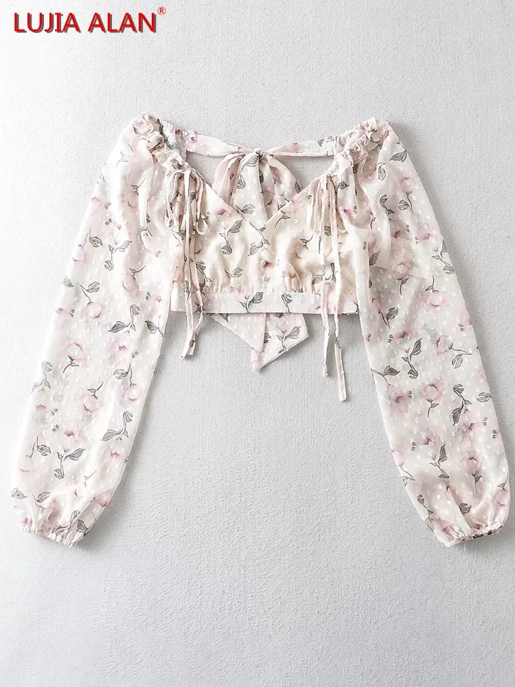 Women Flocking Chiffon V-Neck Backless Short Shirt Summer Female Long Sleeve Blouse Smock Slim Crop Tops Blusas LUJIA ALAN B062
Women Flocking Chiffon V-Neck Backless Short Shirt Summer Female Long Sleeve Blouse Smock Slim Crop Tops Blusas LUJIA ALAN B062