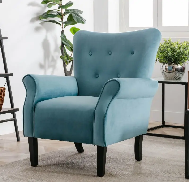 Stylish Living Room Furniture 1pc Accent Chair Blue Button-Tufted Back Rolled-Arms Black Legs Modern Design Furniture
Stylish Living Room Furniture 1pc Accent Chair Blue Button-Tufted Back Rolled-Arms Black Legs Modern Design Furniture