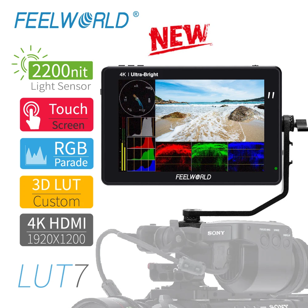 7-дюймовый сенсорный экран FEELWORLD LUT7 3D LUT 2200nits для цифровой зеркальной камеры, полевой монитор с гистограммой векторскопа Waveform
7-дюймовый сенсорный экран FEELWORLD LUT7 3D LUT 2200nits для цифровой зеркальной камеры, полевой монитор с гистограммой векторскопа Waveform