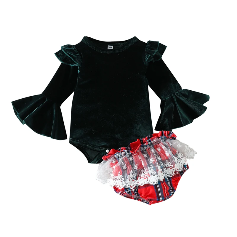 Christmas Kid Clothes Girls 3Pcs Outfits Long Bell Sleeve Velvet Romper Plaid Shorts Headband Baby's Set
Christmas Kid Clothes Girls 3Pcs Outfits Long Bell Sleeve Velvet Romper Plaid Shorts Headband Baby's Set