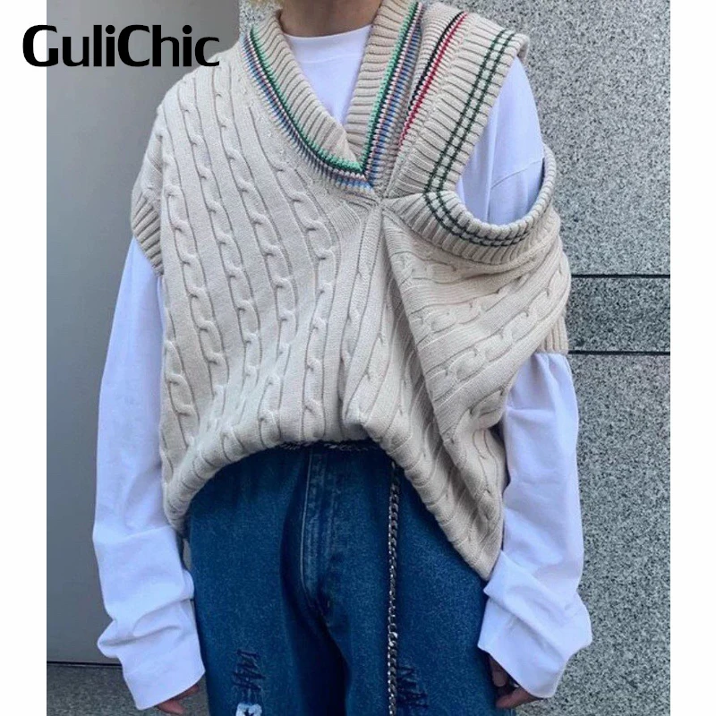 10.15 GuliChic Women Chic High Street Irregular V-Neck Twist Wool Knit Contrast Color Sweater Vest A Variety Of Wearing Methods
10.15 GuliChic Women Chic High Street Irregular V-Neck Twist Wool Knit Contrast Color Sweater Vest A Variety Of Wearing Methods