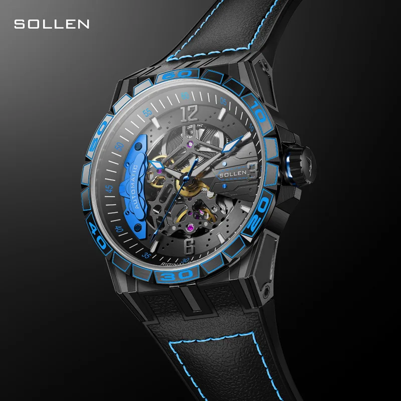 

SOLLEN Automatic Mechanical Wristwatches Fashion Hollow Dial Creative Clock Luminous Waterproof Men Watch Relogio Masculino 357