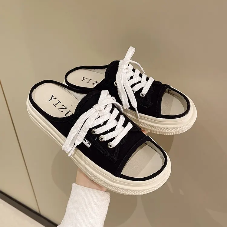 Peep Toe Slippers Women Casual Canvas Shoes Lace Up Thick Sole Sneakers Slippers Ladies Slides Spring Fashion Shoes Zapatillas
Peep Toe Slippers Women Casual Canvas Shoes Lace Up Thick Sole Sneakers Slippers Ladies Slides Spring Fashion Shoes Zapatillas