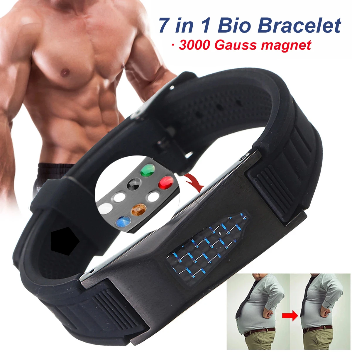 

5PCS7 Silicone Magnetic Energy Armband Power Bio Bracelet Health Pain Relief Magnet Health Bracelet Bangle 3000 Gauss