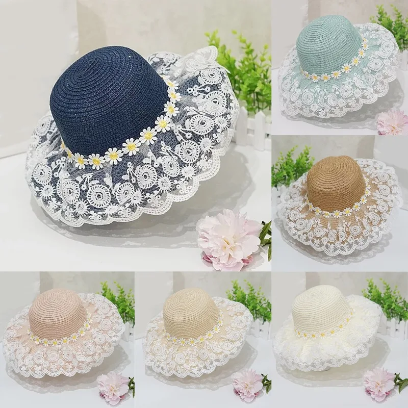 Parent-child Summer New Women's Sun Hat Bucket Cap Princess Lace Flowers Flat Top Straw Woven Girls Hat Beach Caps Panama
Parent-child Summer New Women's Sun Hat Bucket Cap Princess Lace Flowers Flat Top Straw Woven Girls Hat Beach Caps Panama