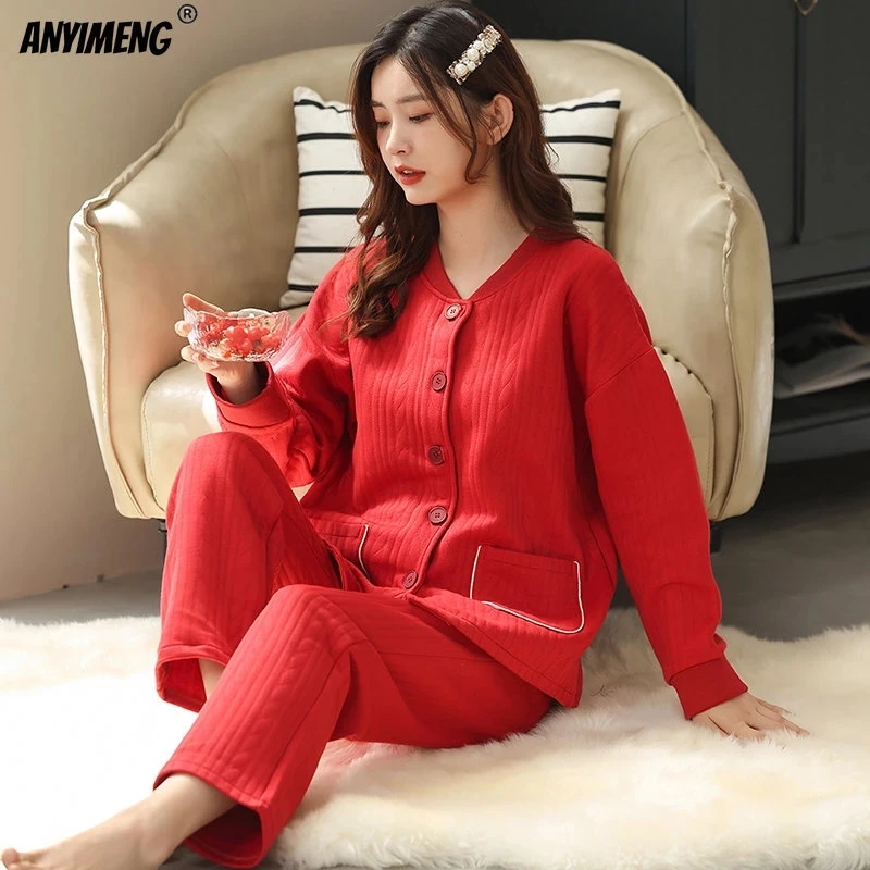 Winter Warm Women Pajamas Fashion Three Layer Cotton Sleepwear for Young Girls Black Cardigan Thick Nightwear M-3XL Pijamas
Winter Warm Women Pajamas Fashion Three Layer Cotton Sleepwear for Young Girls Black Cardigan Thick Nightwear M-3XL Pijamas