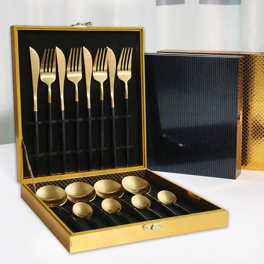 304 Stainless Steel Knife Fork Spoon Tableware Gift Box Spoon Fork Steak Knife 24-piece Set Wooden Box Cutlery Set 
304 Stainless Steel Knife Fork Spoon Tableware Gift Box Spoon Fork Steak Knife 24-piece Set Wooden Box Cutlery Set