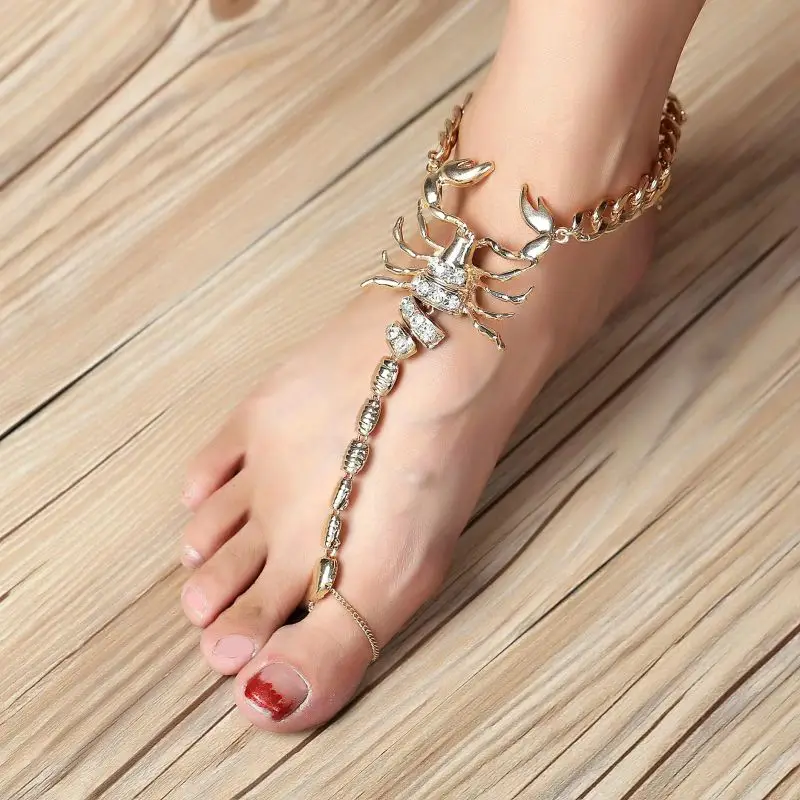 

Anklet For Women Fashion Personality Exaggerated Punk Rhineston Scorpion Alloy Anklet Girls Beach Holiday Party New Gift