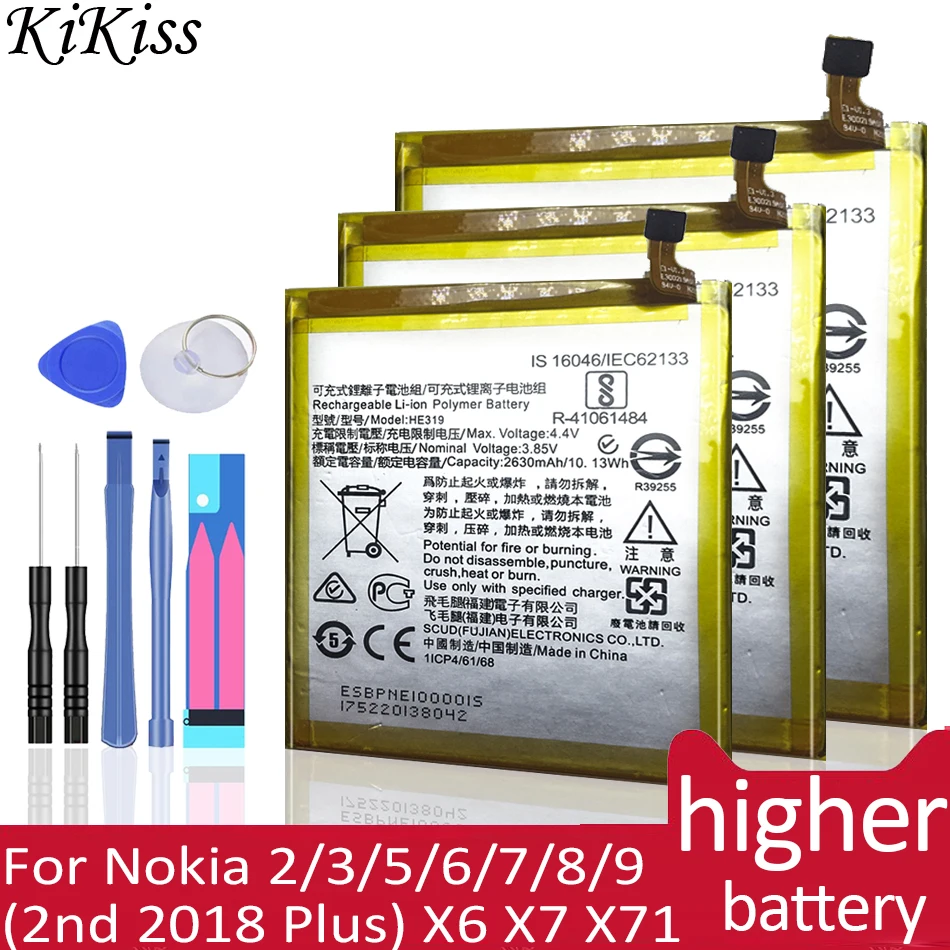 

Мобильный телефон Аккумулятор для Nokia 2 3 5 6 7 8 9 (2nd 2018 Plus) X6 X7 X71 Nokia3 TA-1020 1028 1032 1038 батарея HE319 HE321 HE336