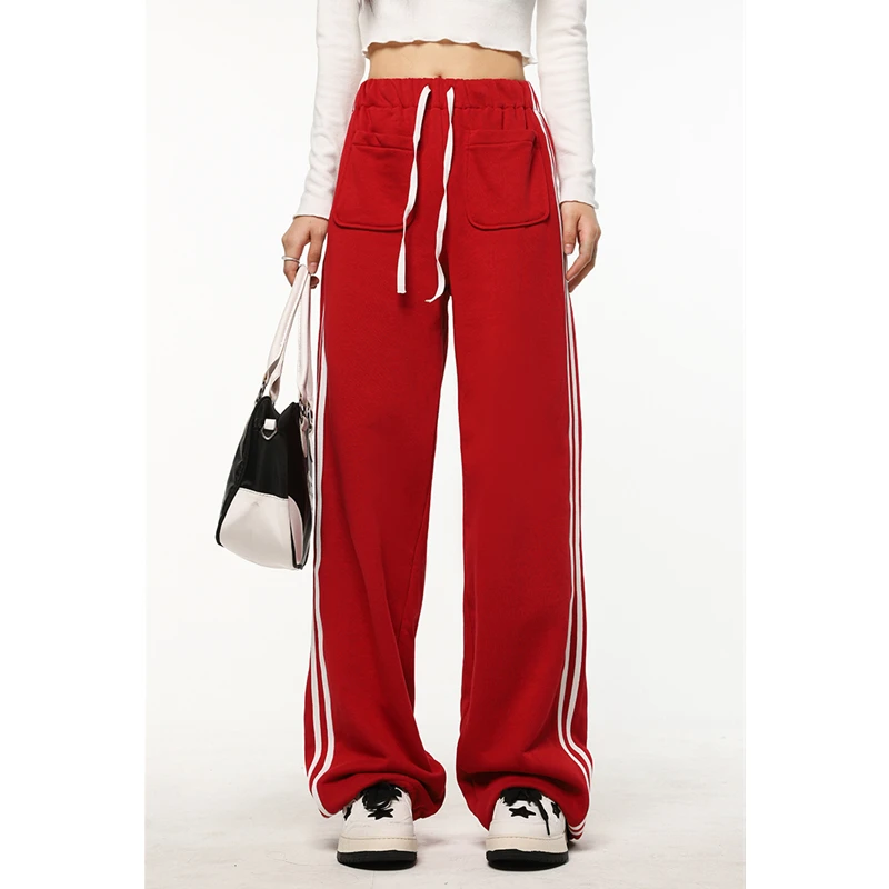 Wide Leg Trouser Red Stripe Womens Pants High Waist Vintage Straight Baggy Elastic Waist Pants Streetwear Style American Fashion
Wide Leg Trouser Red Stripe Womens Pants High Waist Vintage Straight Baggy Elastic Waist Pants Streetwear Style American Fashion