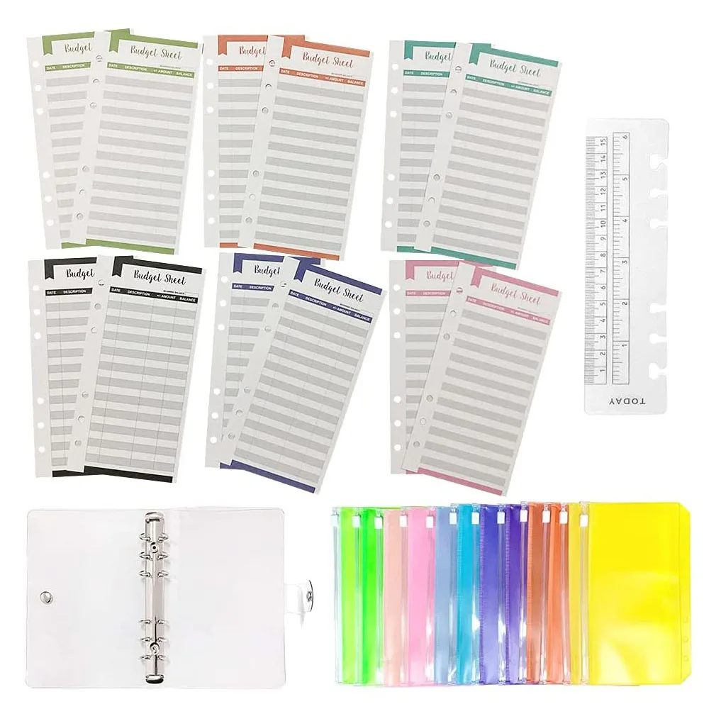 26 Pieces A6 Binder PVC Notebook Cover Budget Envelopes Planner Organizer with Binder Zipper Pockets, Budget Sheets & Ruler
26 Pieces A6 Binder PVC Notebook Cover Budget Envelopes Planner Organizer with Binder Zipper Pockets, Budget Sheets & Ruler