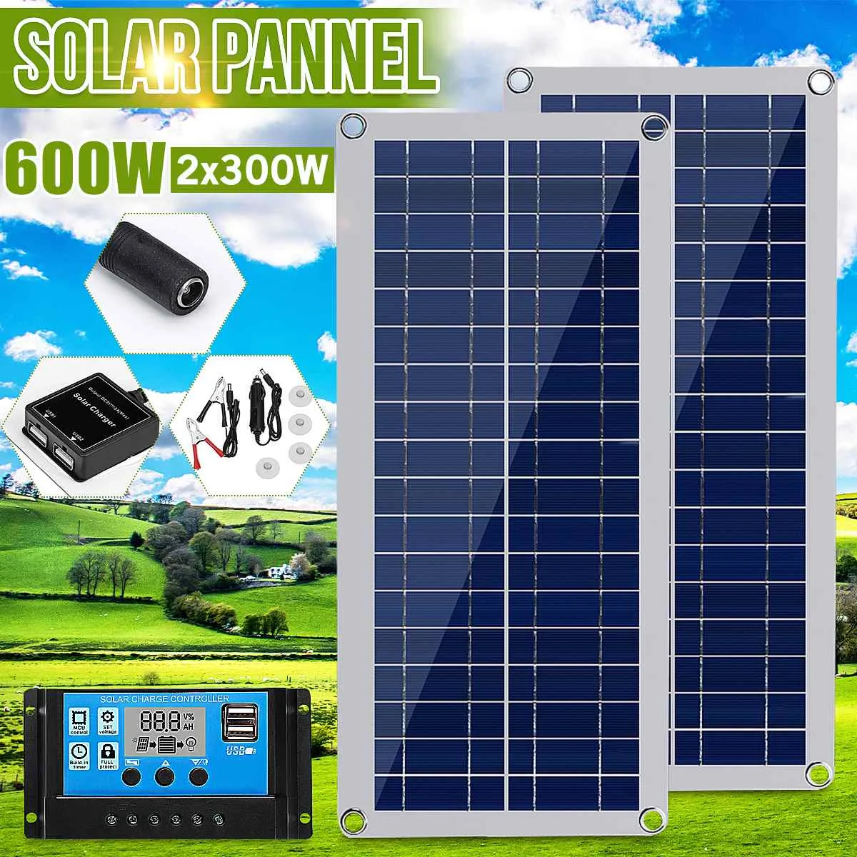 600W Solar Panel Dual 12/5V DC USB portable fast-charging waterproof emergency charging outdoor Battery Charger for Car Yacht RV
600W Solar Panel Dual 12/5V DC USB portable fast-charging waterproof emergency charging outdoor Battery Charger for Car Yacht RV