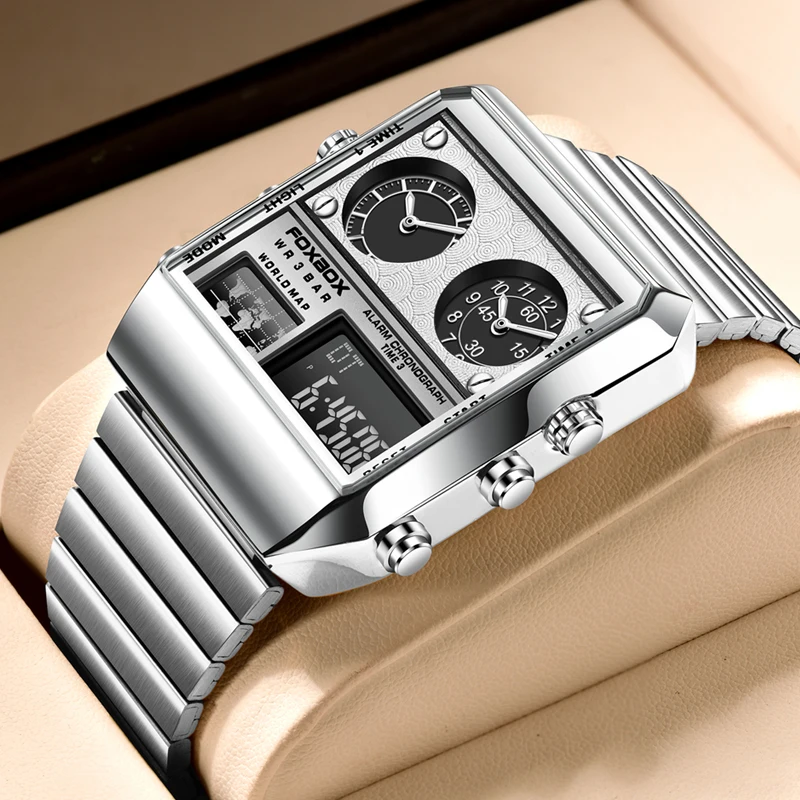 FOXBOX Watch Men Quartz Luxury Business Watches Mens Square Wristwatch Stainless Steel Waterproof Watch for Men Date Clock+Box 
FOXBOX Watch Men Quartz Luxury Business Watches Mens Square Wristwatch Stainless Steel Waterproof Watch for Men Date Clock+Box