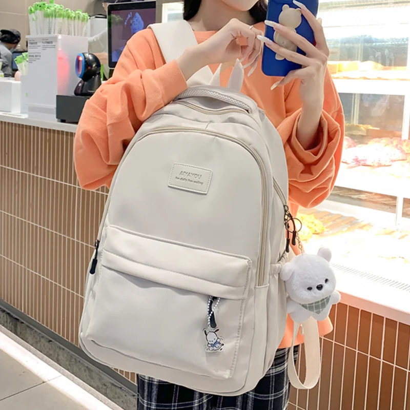 

Waterproof Solid Color Nylon Women Backpack School Bag For Teenagers Girls Travel Backbag Students Bag Kawaii Bookbag Mochilas