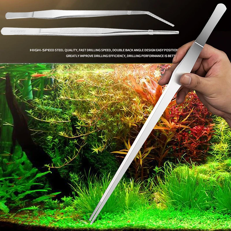 

Stainless Steel 27cm Tweezers For Fish Tank Aquatic Plants Aqaurium Tool Water Plant Curved Pliers Birds Reptile Feeding Tongs